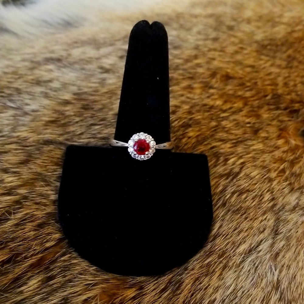 Cubic Zirconia And Created Ruby Ring - image 1